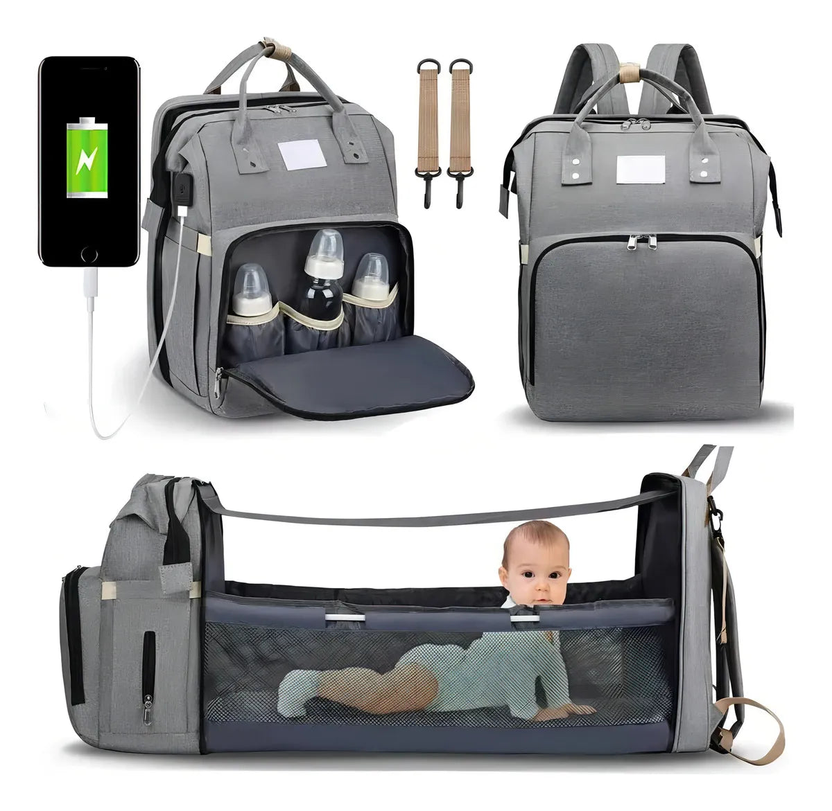 Bolso Pañalera Cuna Sonajero Colchón